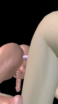 Animasyonlu 3 boyutlu porno - güzel kız ve Asyalı adam adam okşuyorken çift dildoyla sikişiyor