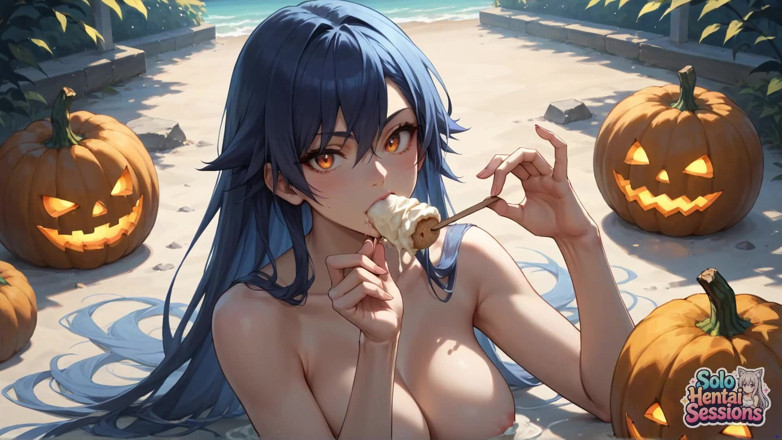 Solo Hentai Sessions: Pumpkin Glow &amp; Blue Hair Solo Mug Seduction