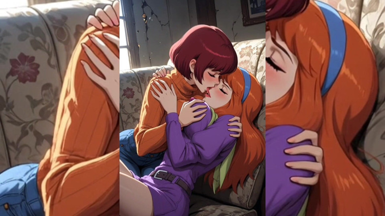 Heaven Gamez: Ai Toon Lesbian Super Sluts - Tongue Kissing Humping Group Softcore