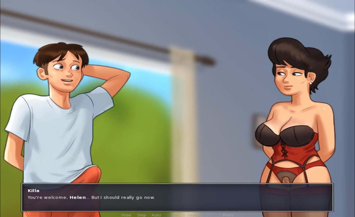 Hentai World: Summertime saga - Helen and red corset fetish