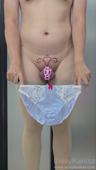 Sissy Kanisa's Fitting Room Try on New Panties, Japanese Style Light Blue, Light Blue, Red Bow