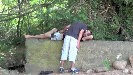 Gaybareback: Fucked by french top in a cruising forest exhib