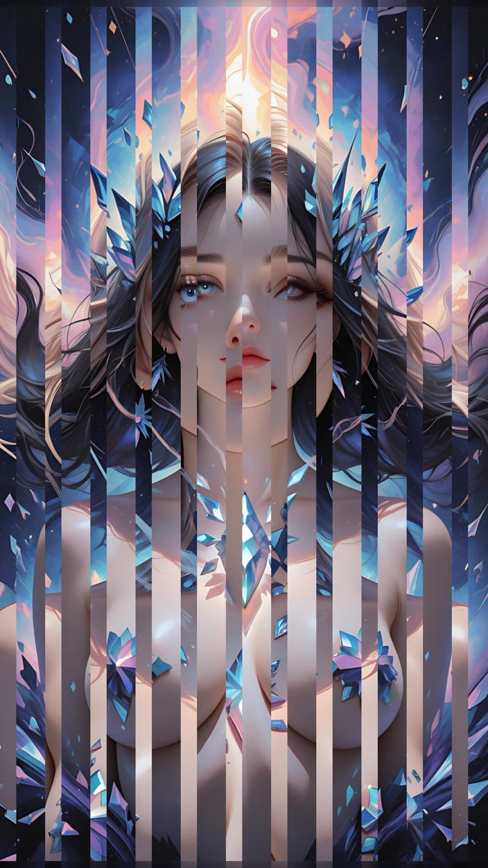 VelvetInk Studio: Астральна богиня Vortex з обсидіанським димом і кристалічним світлом fantasy ai art слайд-шоу