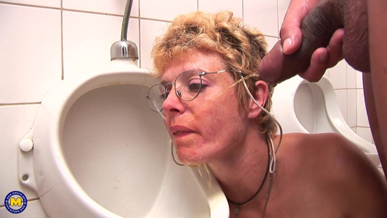 Mature NL: Horny Blonde Mature Slut Sucking Cock on the Toilet