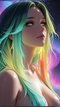 Cosmic Neon Beauty Portrait with Luminous Eyes Dreamlike Fantasy Ai Art Slideshow