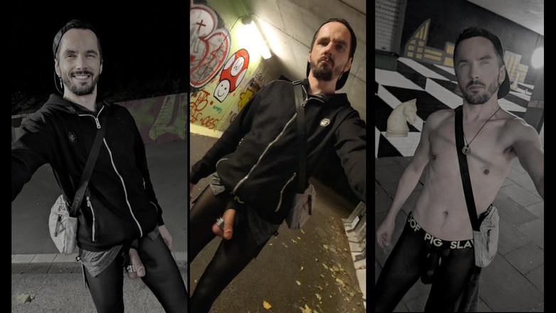 kinkygaynudist: Chodzenie przez miasto w przezroczystych leginsach (wypukłe Meggings)