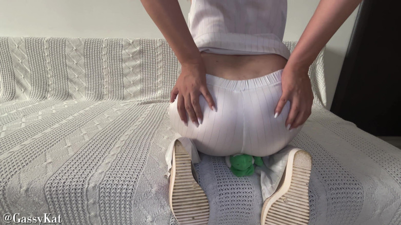 GassyKat: White Satin Pajama Farts - Plushie Face Punishment
