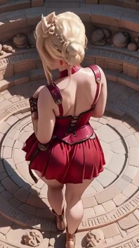 Red Armor Queen! Gaze in the Roman Corridor, Skirt Lift Reveal, Hand on Lips Teasing You...