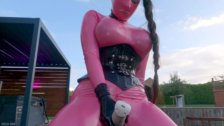 Cristal Kinky: Cristal Kinky Pink Rubber Doll Getting Fucked Outdoors POV