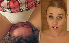 Arătându-și chiloții albi în timp ce se luptă cu un tip