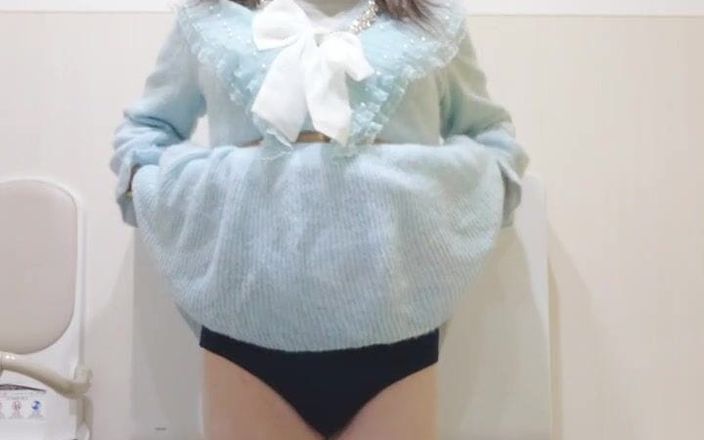 Saori M: Masturbasi dengan pakaian rajut biru feminin gaya2