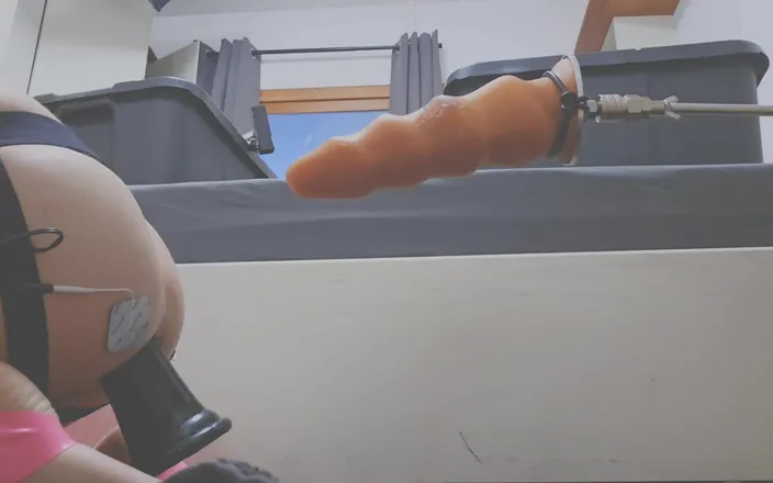 Chastitybeltboy: Man in Chastity with Pink Latex Stockings Enjoys Machine &amp; Fisting