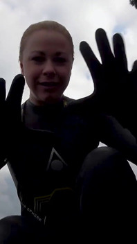 Wetsuit Giantess Finds a Tiny Toy to Tease