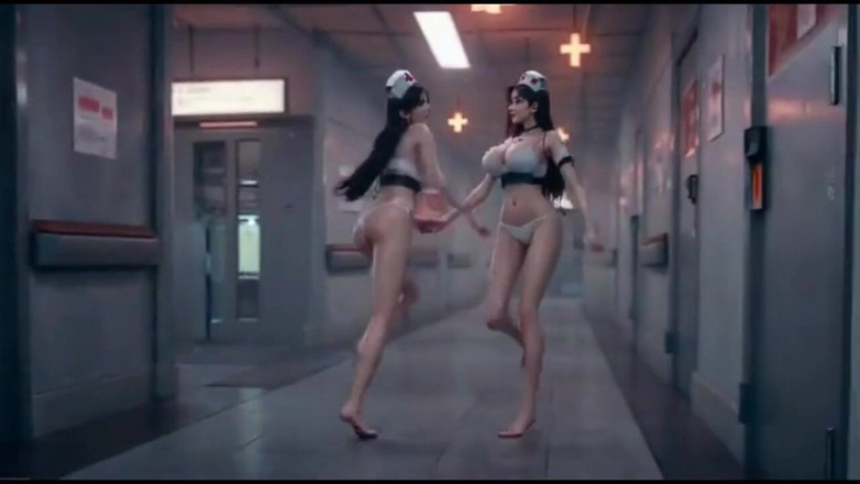 Hot girl dancing: Öpüşme videosu, sevimli hemşire kadınlar birlikte öpüşüyor