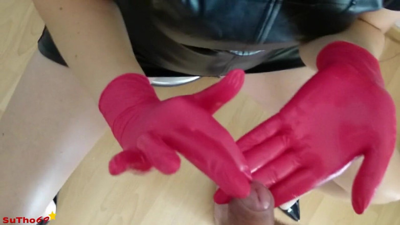Sutho69: Glove job w/ cum on mask
