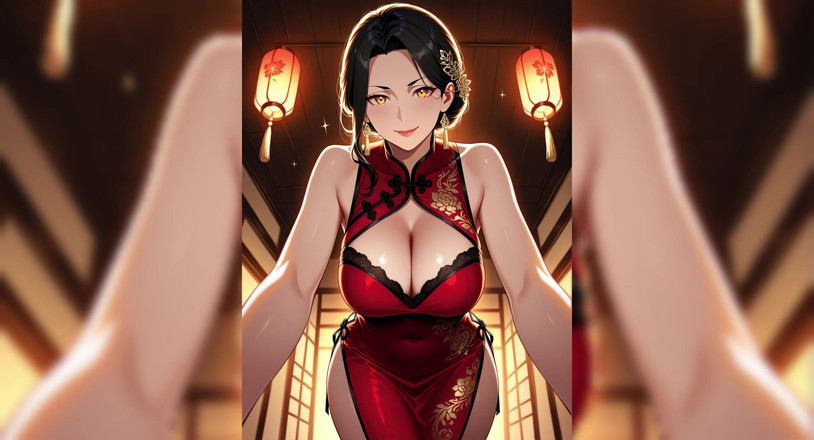 AI Porn: Un vestito rosso una seducente waifu