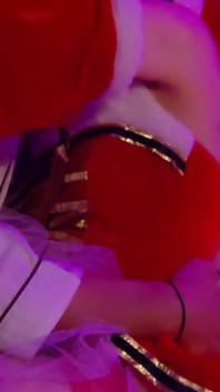 The Cute Girl in Christmas Cosplay Uses Her Tongue so Eroticly That She Can't Help but Suck on Her Pussy. Amateur. Creampie