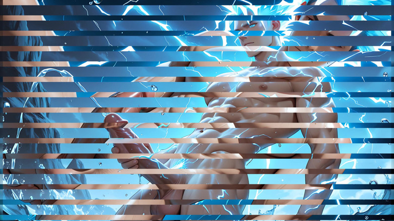LustMen: Lightning Elemental Solo Boy Jerking Erect Dick with Electric Glow