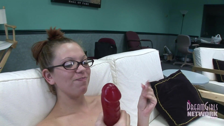 Dream Girls: Nerdy girl loves her big red dildo