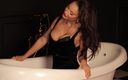 Monika Fox: Luxurious Monika Fox Poses in Chic Black Dress in Bath