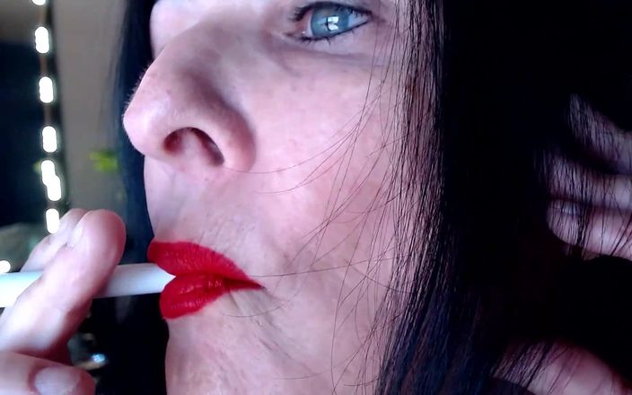 Abby Anna: Red Lipstick Application Duck Lips Hot Smoking MILF