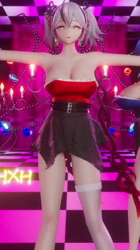 [mmd] Singchao Girl Crush Group Multi-person Striptease and Squeeze Miniskirts Black Silk and White Silk