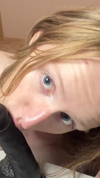 Blowjob on Big Black Dildo and Balls Sucking