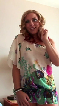 Busty teen in POV scene sucking and jerking cock