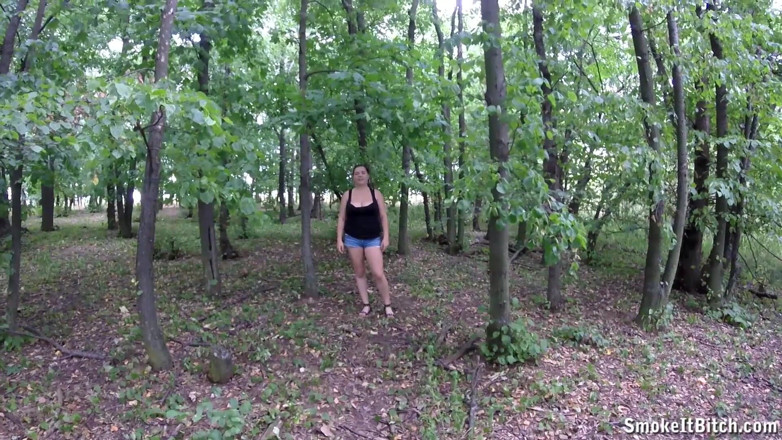 Smoke it bitch: Big tits Rose walking outdoor and smoking cigarette