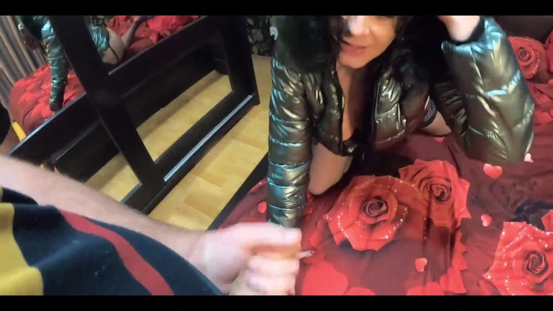 MilfyCalla: Stepmom Was Face-fucked. Cum on Shiny and Fluffy Down-jacket.
