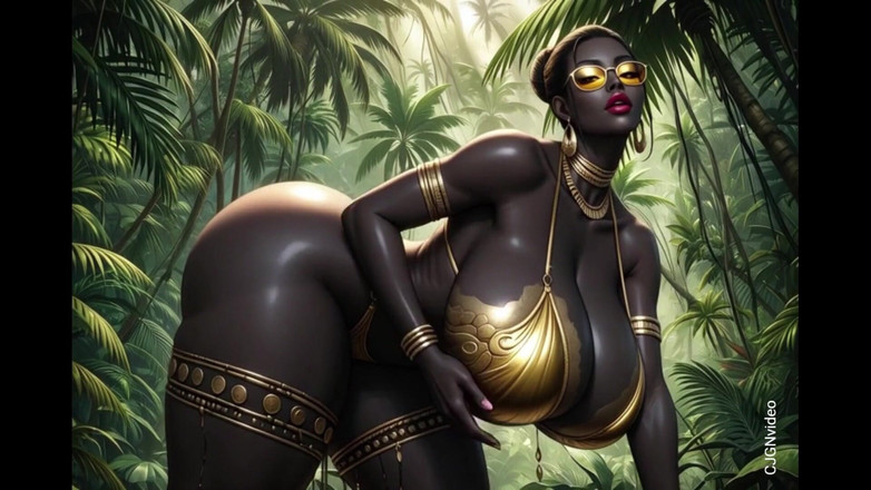 Hot girl dancing: 非洲女人在丛林中用音乐摆出性感的姿势（ai动画）