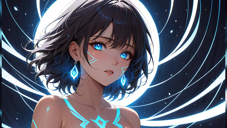 LustRender: Transe de lumière, une belle jeune femme aux marques rougeoyantes...