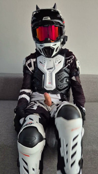 Motorcyclist in Gear Cum Hot on Himself