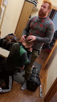Ginger Guy in Leather Gets on His Knees - Gay Amateur Blowjob