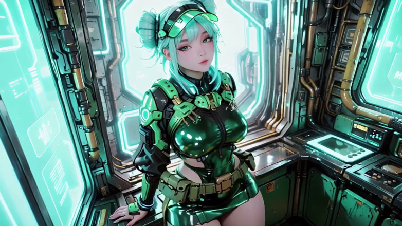 Seraphina Vale: The Green Armored Girl! Silver-haired Valkyrie Kneeling and Glancing Back,...