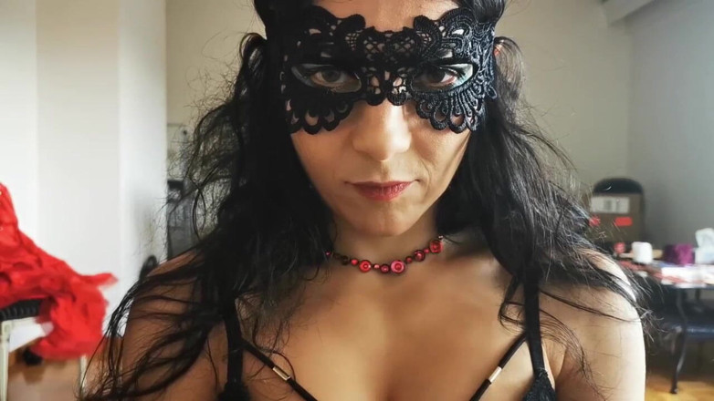 Kitty Dancer: Masked Leather Vixen Teasing Dance, Whip Play &amp; Sloppy Ending BJ