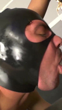 Two big cocked trannies cum in their slave's mouth