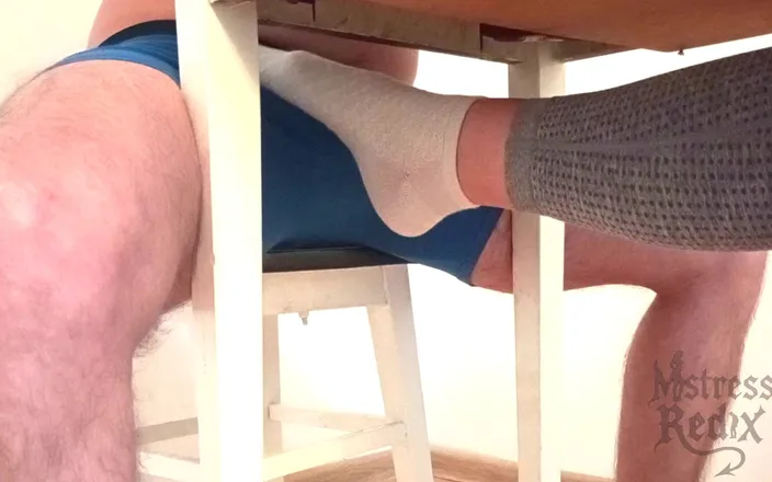 Mistress Redix: Sockjob &amp; Ruined Orgasm Under Table