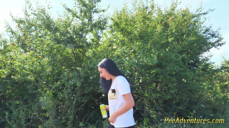 Pee Adventures: Sexy Brunette Trying Hard to Empty Her Bladder Outside, Then...