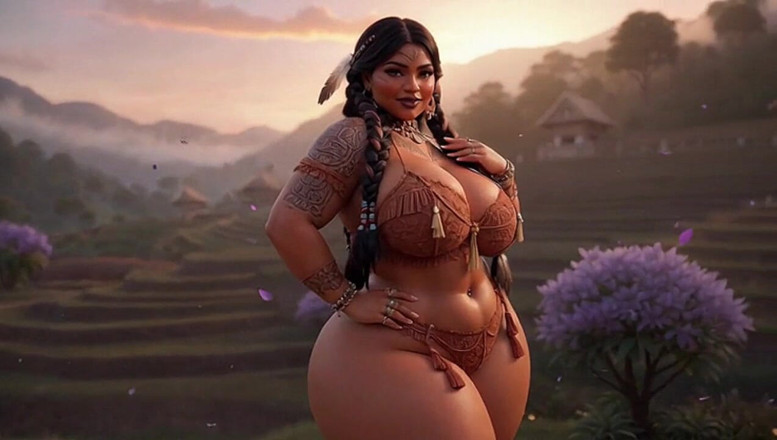 Animate golden: 선셋 빌리지에서 거대한 젖탱이를 보여주는 매력적인 원주민 부족 비 스트립