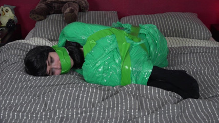 Restricting Ropes: Green tape bondage