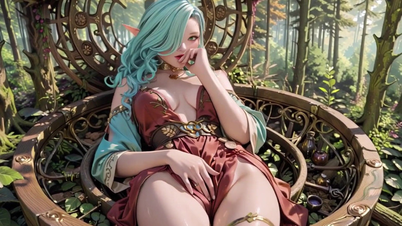 Seraphina Vale: Forest Fantasy! Green-haired Mage &amp; Blue Elf in a Private Walk