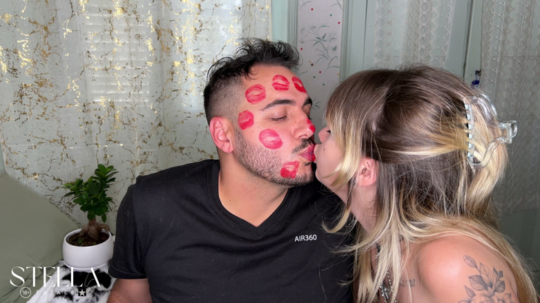 Stellafatale: Red Lipstick Kisses Cover His Entire Face