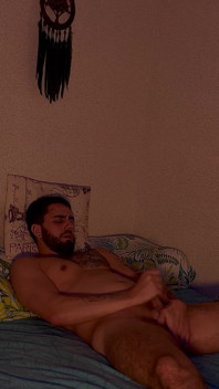 Bearded Gay Jerks off His Dick Before Going to Bed