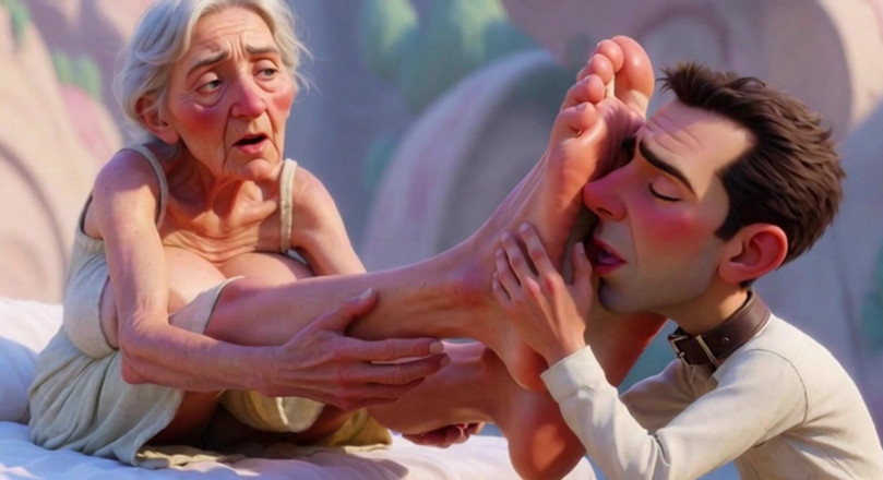 Anime Hentai: Giantess Old Granny Foot Slave Worship - Tiny Man Licking Her...
