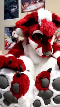 et montre ses footpaws dans une combinaison complète