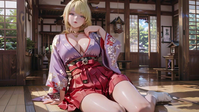Seraphina Vale: Blonde Goddess in the Japanese Corridor, Lazy Gazes, Hand on...