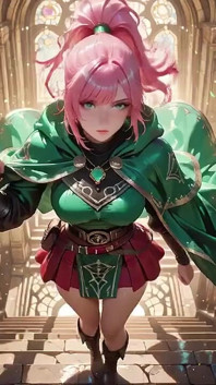 Agachamento profundo provocando sob o Gigante Magic Array, equipamento de batalha verde esticado apertado.
