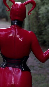 Halloween Special: Red Rubber Devil Playing with Rubber Bound Sub