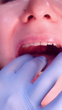 Food Fetish: Mukbang. Eating Popping Candy in Nitrile Medical Nurse Gloves. Teeth Mouth Fetish.